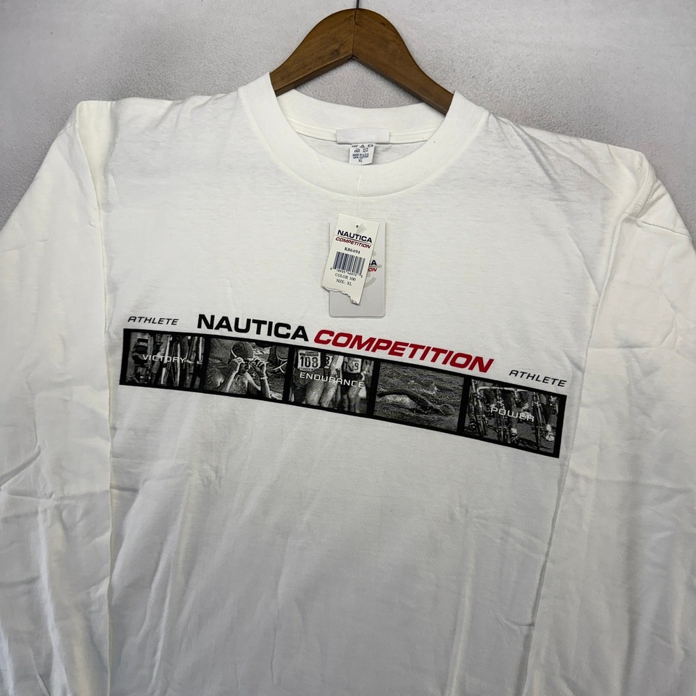 Vintage Nautica Shirt Mens XL White Competition Athlete Graphic USA Made NEW